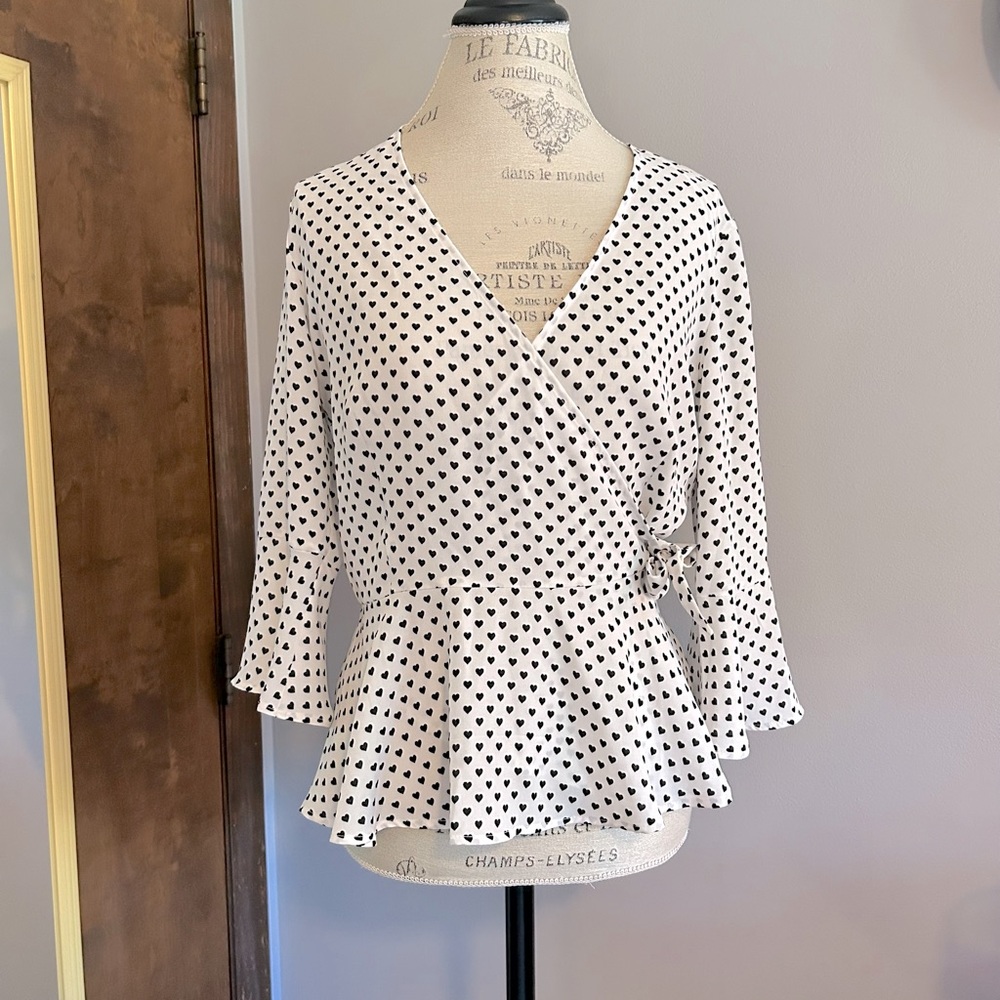 🖤 Heart Polka Dot Wrap Blouse 🖤